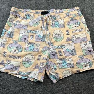 NWT ASOS shorts Drawstring Funky Beach Print Linen Blend Pockets